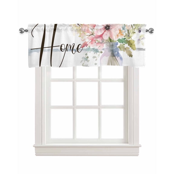 Floral Spring Linen Curtain Valance for Bedroom/Bathroom/Kitchen/Office/Living/Dining Room Window,Spring Summer Bottle Flower White Pocket Topper Drapes Decorative Cafe Drapery Panel 54"x18"