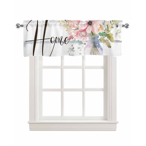 Floral Spring Linen Curtain Valance for Bedroom/Bathroom/Kitchen/Office/Living/Dining Room Window,Spring Summer Bottle Flower White Pocket Topper Drapes Decorative Cafe Drapery Panel 42"x12"