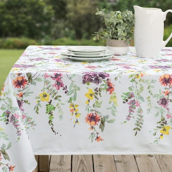 Floral Spring/Summer Durable Heavyweight Fabric Indoor Outdoor Tablecloth, Washable Table Cloth for Round Tables, Picnic/Patio Table Covers (70" Round, Antonia)