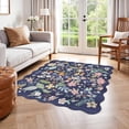 thumbnail image 1 of Floral Square Area Rug For Family: Washable 5x5 Scalloped Carpet Living Room Bedroom Soft Water Resistant Floor Mat With Non Slip Backing Kitchen Dorms Farmhouse Home Decor(5x5 Purple), 1 of 7