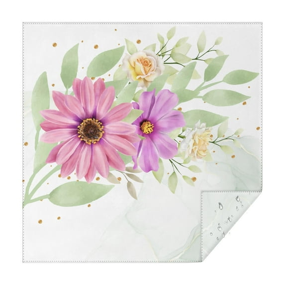Floral Square Tablecloth 42x42in-Waterproof Polyester Printed Table Cover, Wrinkle Resistant & Washable for Kitchen Dining Picnic Party Decor, Buffet Table, Holiday Party, Dinner, Wedding , Flowers