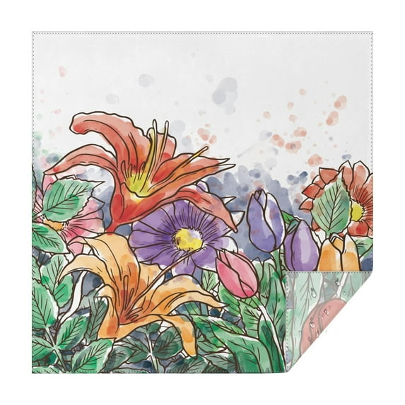 Floral Square Tablecloth 42x42in-Waterproof Polyester Printed Table Cover, Wrinkle Resistant & Washable for Kitchen Dining Picnic Party Decor, Buffet Table, Holiday Party, Dinner, Wedding , Flowers