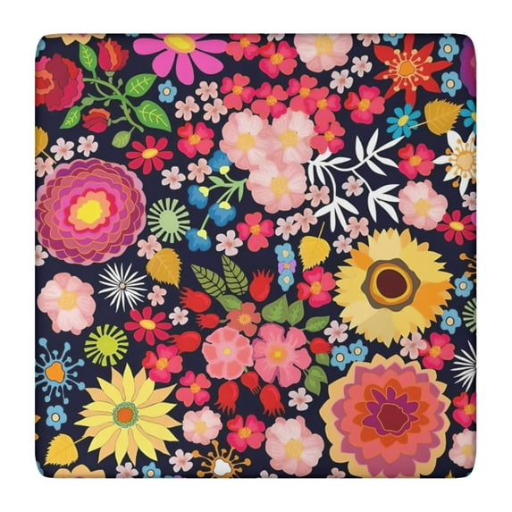 Floral Square Tablecloth with Elastic Edge, Durable Waterproof Polyester Cover Perfect for 36x36 Inch Tables, Reusable and Durable for Daily Use