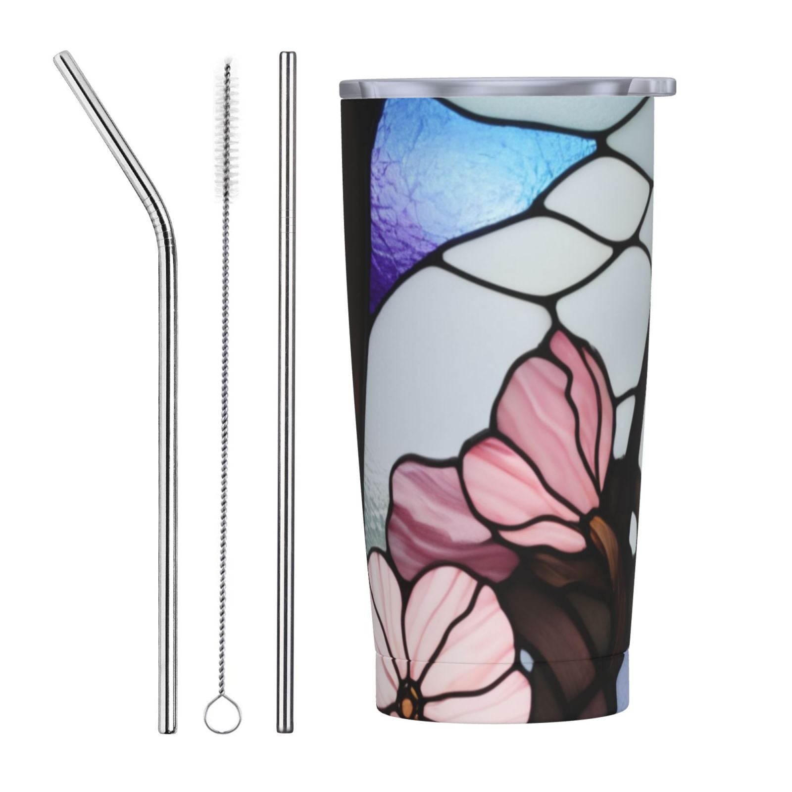 Floral Stained Glass Blossoms 20 oz insulated cup, stainless steel