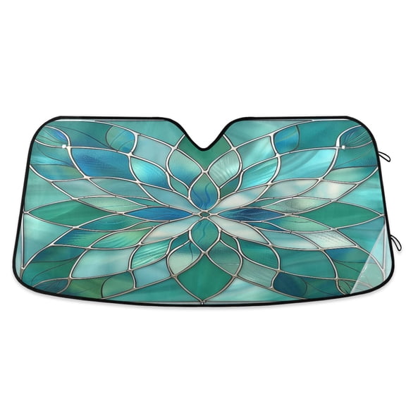 Floral Stained Glass Car Windshield Sun Shade Foldable Car Front Window Visor Heat and UV Protection 57x31.5