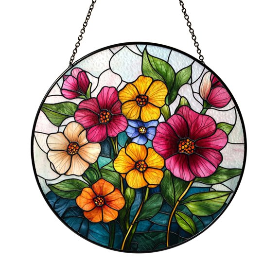 Floral Stained Glass Style Suncatcher – Copper Frame Window Decor