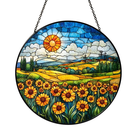 Floral Stained Glass Style Suncatcher with Copper Tone Frame – Window Art Decor
