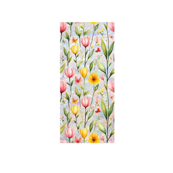 Floral Stained Glass Window Film, 17.7 x 39.4 Inch Rainbow Static Cling, No Glue Removable Privacy Window Sticker, Colorful Flower Decorative Window Decal for Home Bathroom Living Room Decor