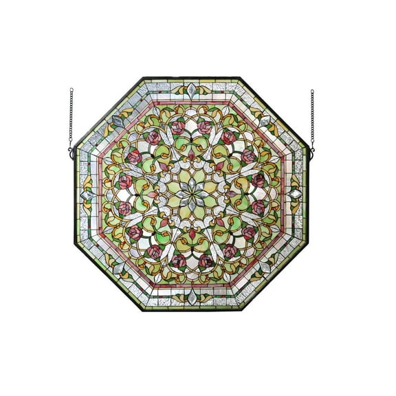 Meyda Tiffany 107225 Front Hall Floral Hand-Crafted 35"H X 35"W Stained Glass Window -
