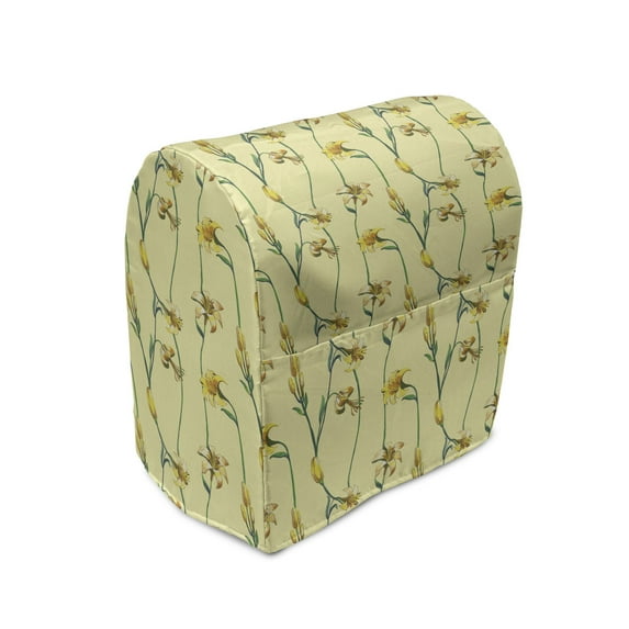 Floral Stand Mixer Cover, Buttercup Daffodil Branches Shabby Swirly Blossoming Art, Kitchen Appliance Organizer Bag Cover with Pockets, 5 Quarts, Hunter Green Pale Yellow, by Ambesonne