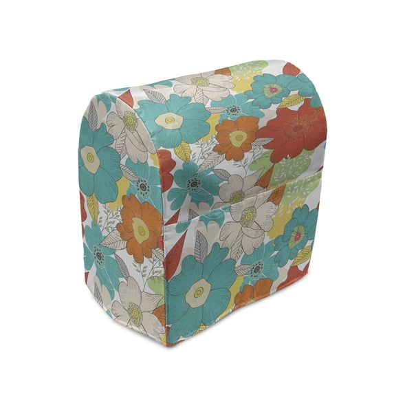 Floral Stand Mixer Cover, Doodle Style Whimsical Pattern of Flowers Rich in Color Freshness of Spring Theme, Kitchen Appliance Organizer Bag Cover with Pockets, 5 Quarts, Multicolor, by Ambesonne
