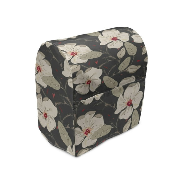 Floral Stand Mixer Cover, Poppy Flowers Vintage with Abstract Floral Arrangement Nature Blossom, Kitchen Appliance Organizer Bag Cover with Pockets, 5 Quarts, Tan Charcoal Grey Red, by Ambesonne