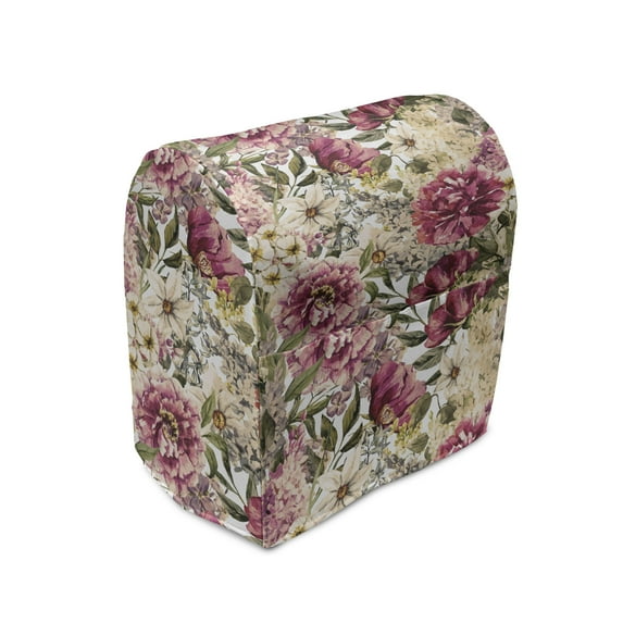 Floral Stand Mixer Cover, Vintage Peony Flowers Leaves Watercolor Look Romantic Arrangement Painting Print, Kitchen Appliance Organizer Bag Cover with Pockets, 5 Quarts, Multicolor, by Ambesonne