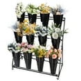 thumbnail image 1 of Floral Stand Plant Display Stand, Metal Flower Cart Shelf with 12 Buckets, 3-Layer Design & Lockable Wheels, for Outdoor, Patio, Living Room, Florist, Event, 1 of 8