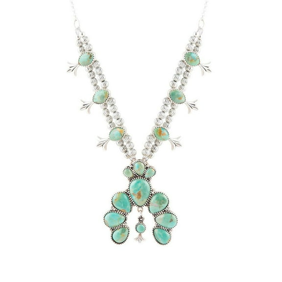 Squash Blossom Statement Blue Turquoise and Sterling Silver Necklace