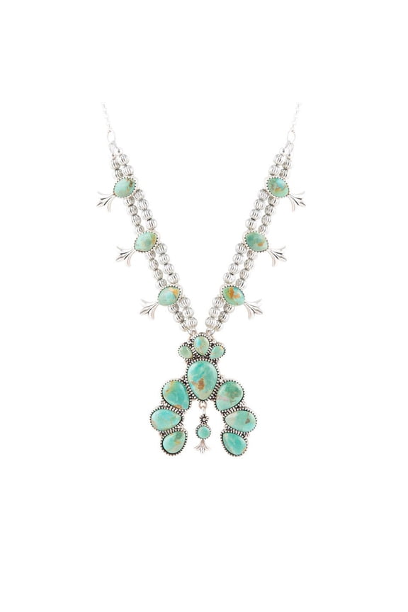 Squash Blossom Statement Blue Turquoise and Sterling Silver Necklace