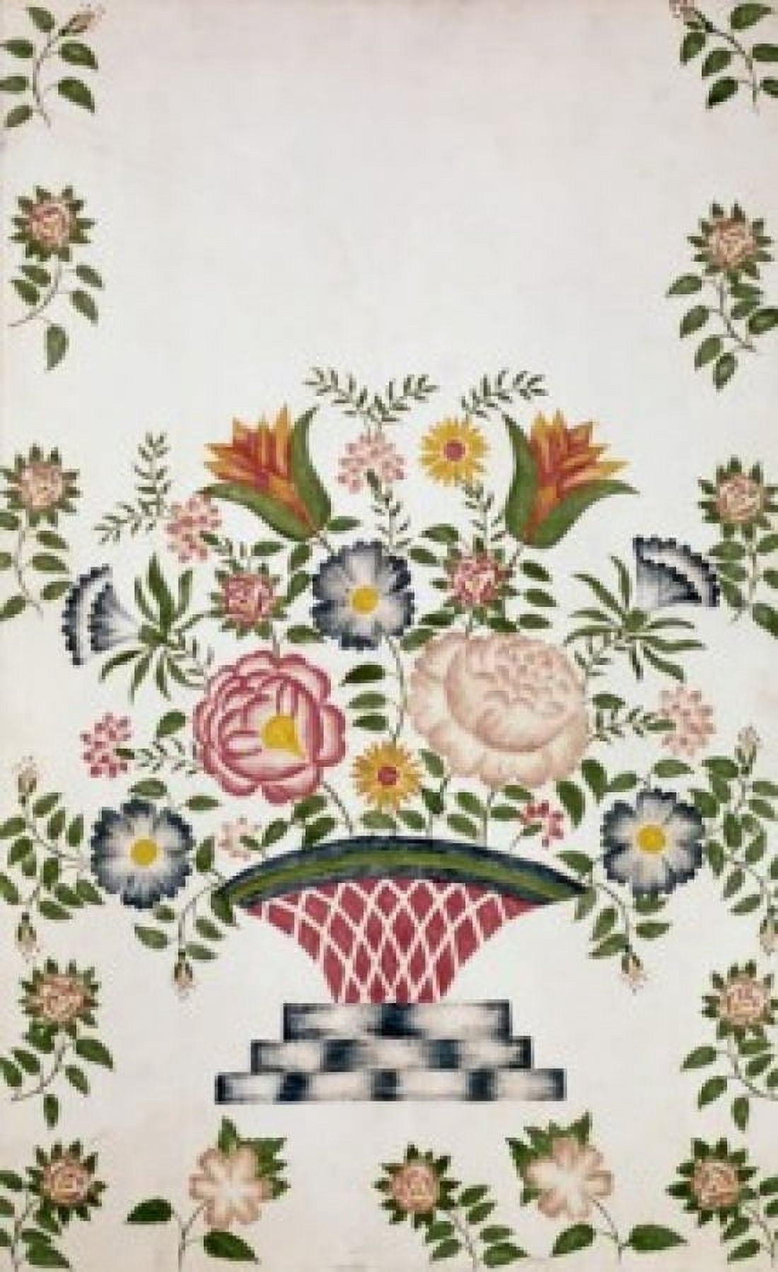 Floral Stencil --19th C Pennsylvania Dutch 19TH C Artist Unknown Canvas Art - (24 x 36)