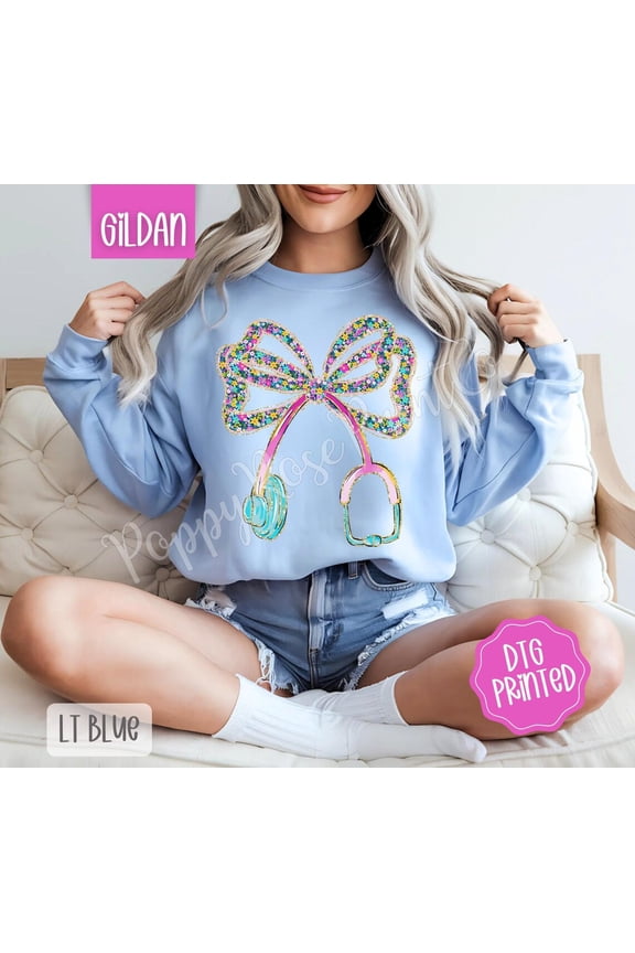 Floral Stethoscope Bow Sweatshirt, Cute Nurse Sweater, Trendy Women's Crewneck, Nurse Appreciation, for Doctor, for Her All Size S-5Xl