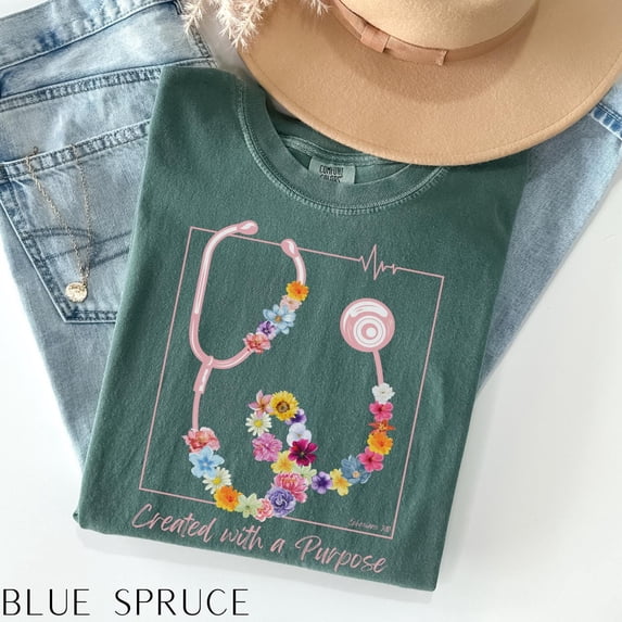 Floral Stethoscope Design Comfort Colors Nurse Bible Verse Shirt - Gift for Faithful Medical Professionals