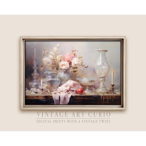 Floral Still Life Art Print, Romantic Shabby Chic Decor Home Decor #2874, 24x36 UNFRAMED