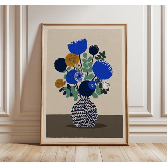 Floral Still Life Mid Century Modern Vase Scandinavian Wall Art Ceramic Pattern, Unframed Poster