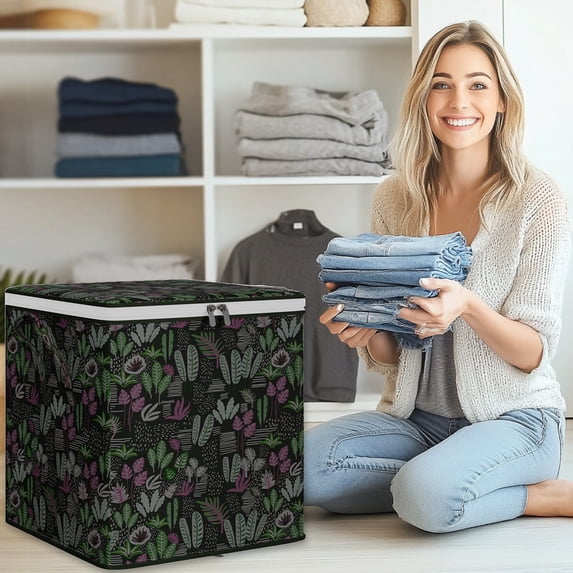 Floral Storage Container, Large Capacity Organizer Box with Handles Extra Large Storage Bags, for Clothes, Tote Bag, Thickened Double Zipper, Moving Storage Basket for Space Saving Travel