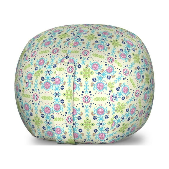 Floral Storage Toy Bag Chair, Abstract Colorful Design Jumble Motifs Forms and Shapes Repetition Print, Stuffed Animal Organizer Washable Bag, Large Size, Cream and Multicolor, by Ambesonne