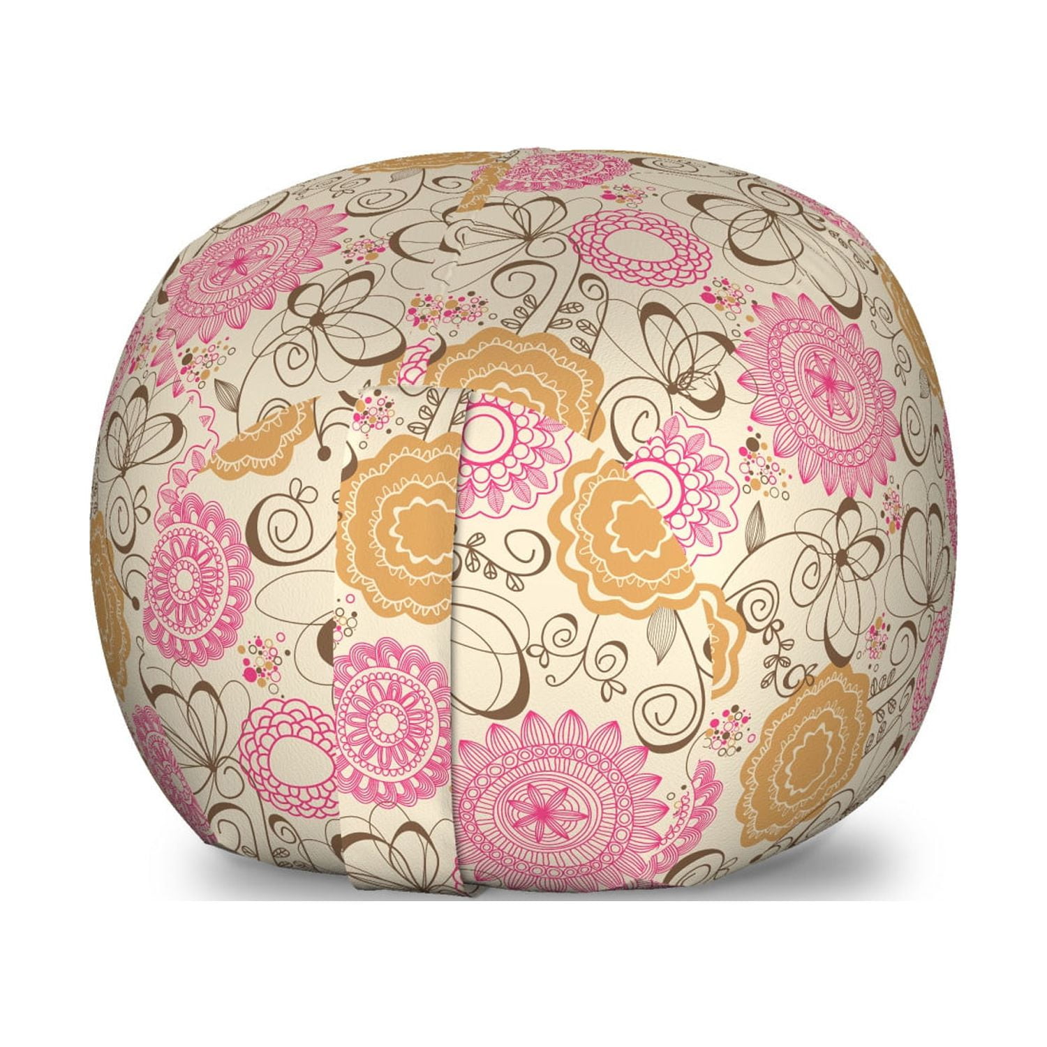 Floral Storage Toy Bag Chair, Abstract Floral Elements Ornamented with ...