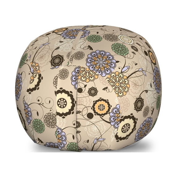 Floral Storage Toy Bag Chair, Abstract Round Flower in Mandala Inspired Design Spring Leaves Dragonflies, Stuffed Animal Organizer Washable Bag, Large Size, Multicolor, by Ambesonne
