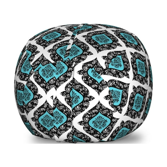 Floral Storage Toy Bag Chair, Baroque Victorian Style Antique Renaissance Shapes Background Fashion Art, Stuffed Animal Organizer Washable Bag, Small Size, Black Aqua White, by Ambesonne