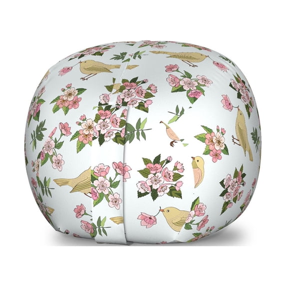 Floral Storage Toy Bag Chair, Birds and Flowers on a Pale Blue Background, Stuffed Animal Organizer Washable Bag, Small Size, Multicolor, by Ambesonne