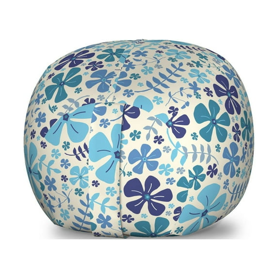 Floral Storage Toy Bag Chair, Botanical Themed Natural Motifs Bluish Flowers and Branches on a Plain Background, Stuffed Animal Organizer Washable Bag, Large Size, Blue, by Ambesonne
