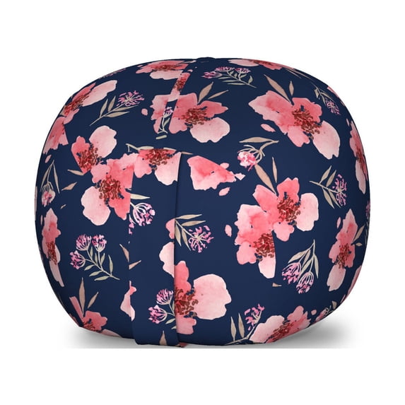 Floral Storage Toy Bag Chair, Brush Bouquet of Wildflowers Picturesque Nature Summer Season Design, Stuffed Animal Organizer Washable Bag, Large Size, Coral Pink and Dark Blue, by Ambesonne