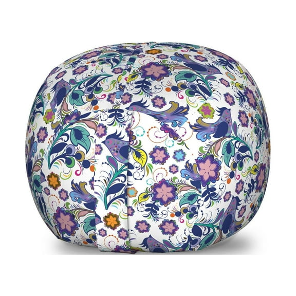 Floral Storage Toy Bag Chair, Colorful Pattern with Abstract Flowers and Bird Image, Stuffed Animal Organizer Washable Bag, Small Size, Multicolor, by Ambesonne