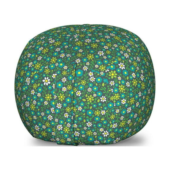 Floral Storage Toy Bag Chair, Colorful Spring Daisies Illustration with Leafage Botanical Garden Art Design, Stuffed Animal Organizer Washable Bag, Small Size, Multicolor, by Ambesonne