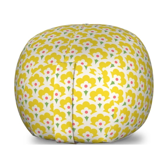 Floral Storage Toy Bag Chair, Continuous Demonstration of Retro Look Happy Spring Tone Flowers Print, Stuffed Animal Organizer Washable Bag, Large Size, Yellow and Lime Green, by Ambesonne
