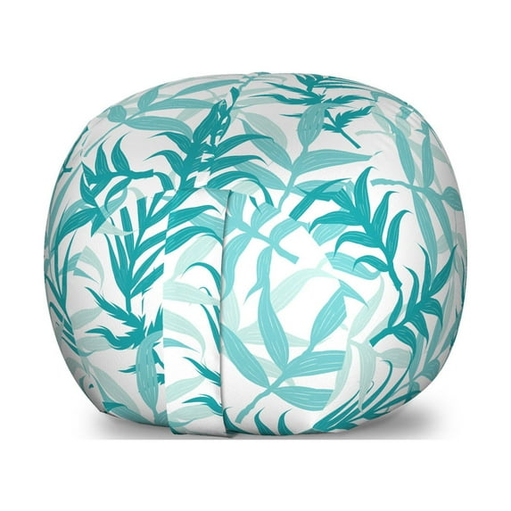 Floral Storage Toy Bag Chair, Continuous Pattern Image of Branches and Leaves on Plain Background, Stuffed Animal Organizer Washable Bag, Small Size, White and Dark Seafoam, by Ambesonne