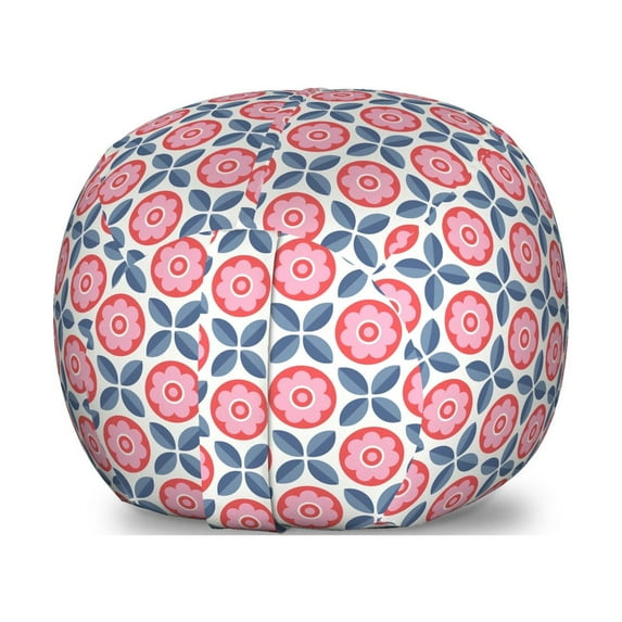 Floral Storage Toy Bag Chair, Continuous Spring Leaves Flowers Retro Illustration, Stuffed Animal Organizer Washable Bag, Large Size, Purpleblue Dark Coral, by Ambesonne