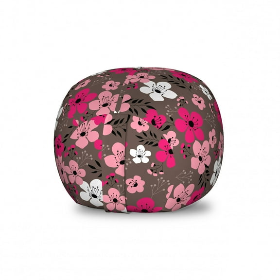 Floral Storage Toy Bag Chair, Continuous Wild Flowers Vintage Style Autumn Blush Tones Pattern, Stuffed Animal Organizer Washable Bag, Small Size, Dark Warm Taupe and Hot Pink, by Ambesonne