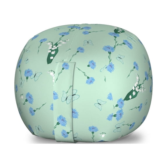 Floral Storage Toy Bag Chair, Cornflowers Field in Flourish Butterflies Flying Pastel Bloom Buds, Stuffed Animal Organizer Washable Bag, Small Size, Mint Green Azure Blue, by Ambesonne