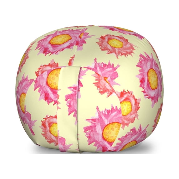 Floral Storage Toy Bag Chair, Demonstration of Watercolor Effect Art of Abstract Blooming Petals, Stuffed Animal Organizer Washable Bag, Large Size, Yellow Multicolor, by Ambesonne