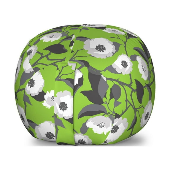 Floral Storage Toy Bag Chair, Digitally Generated Flower Type with Big Leaves, Stuffed Animal Organizer Washable Bag, Small Size, Lime Green Multicolor, by Ambesonne