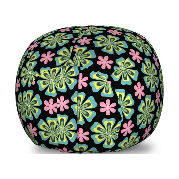 Floral Storage Toy Bag Chair, Doodle Style Colorful Tropical Flowers Illustration, Stuffed Animal Organizer Washable Bag, Small Size, Teal Pink, by Ambesonne