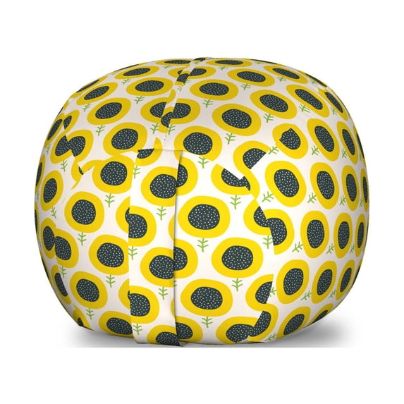 Floral Storage Toy Bag Chair, Doodle Sunflowers Harvest Playroom Simplistic Gardening, Stuffed Animal Organizer Washable Bag, Large Size, Dark Teal Green Yellow, by Ambesonne