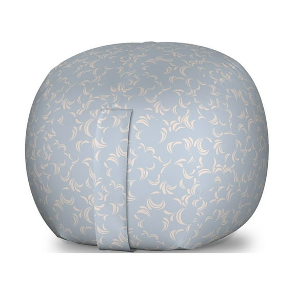 Floral Storage Toy Bag Chair, Flower Arrangement Abstract Flying Petals Foliage Leaves Silhouette Composition, Stuffed Animal Organizer Washable Bag, Small Size, Blue Grey Tan, by Ambesonne