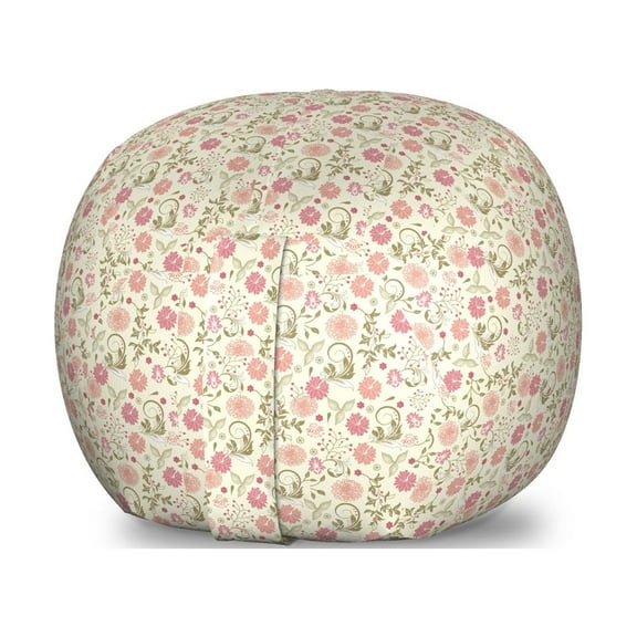 Floral Storage Toy Bag Chair, Flower Complex Design with Soft Colors Vintage Summer Season Foliage Print, Stuffed Animal Organizer Washable Bag, Small Size, Pink Peach Green, by Ambesonne