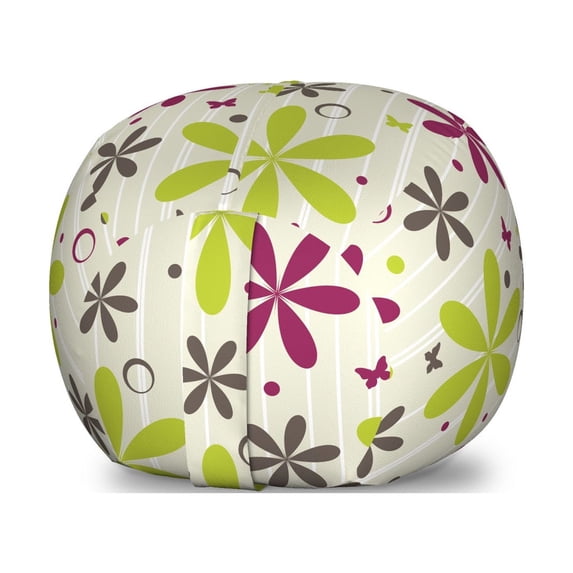 Floral Storage Toy Bag Chair, Flowers Buds with Butterfly and Circle Hoops Nature Design, Stuffed Animal Organizer Washable Bag, Small Size, Apple Green Dark Taupe, by Ambesonne
