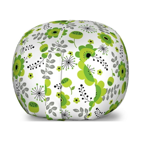 Floral Storage Toy Bag Chair, Fresh Tones Spring Blossoming Leaves Ornaments Plain Background, Stuffed Animal Organizer Washable Bag, Large Size, Yellow Green Fern Green, by Ambesonne