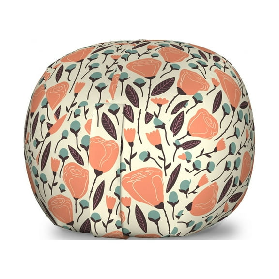 Floral Storage Toy Bag Chair, Garden Plantation Leaves and Blossoms Pattern, Stuffed Animal Organizer Washable Bag, Small Size, Salmon Teal, by Ambesonne