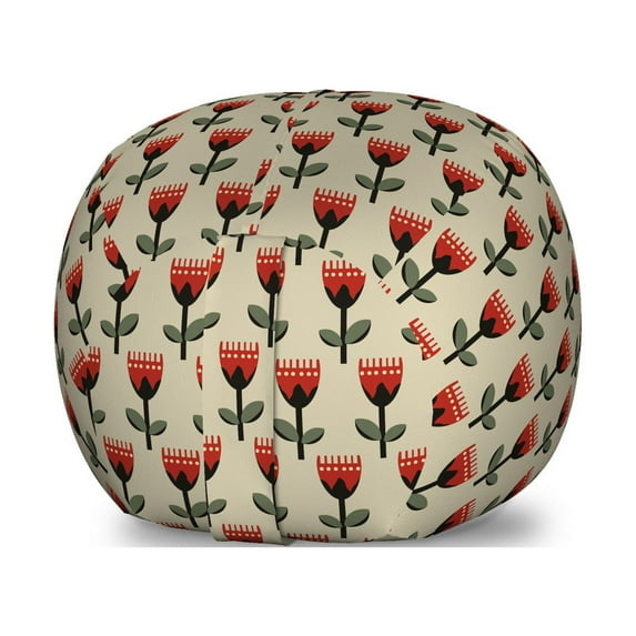 Floral Storage Toy Bag Chair, Graphical Modern Illustration of Repeating Tulips, Stuffed Animal Organizer Washable Bag, Large Size, Beige Multicolor, by Ambesonne